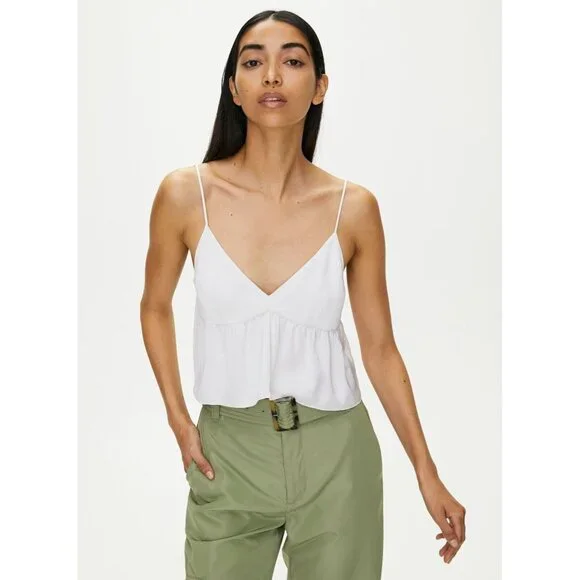 Aritzia LITTLE MOON Lover Nutmeg Brown Satin Cropped Peplum Camisole, Size XS - Picture 9 of 13